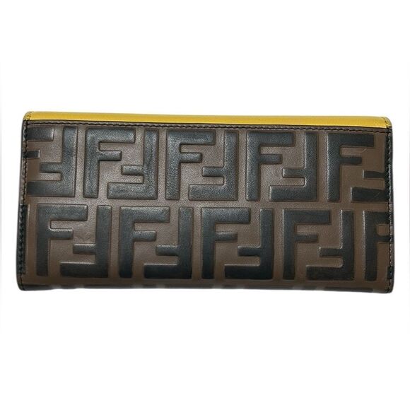 Authentic Fendi Leather Yellow & Brown FF Continental Long Wallet. - Picture 4 of 17